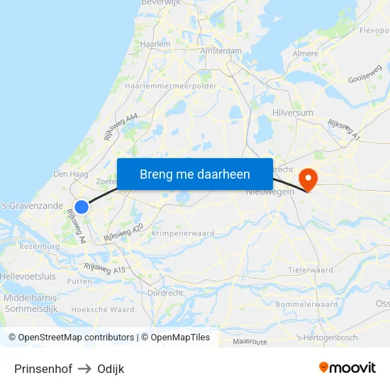 Prinsenhof to Odijk map
