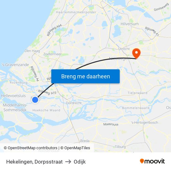 Hekelingen, Dorpsstraat to Odijk map