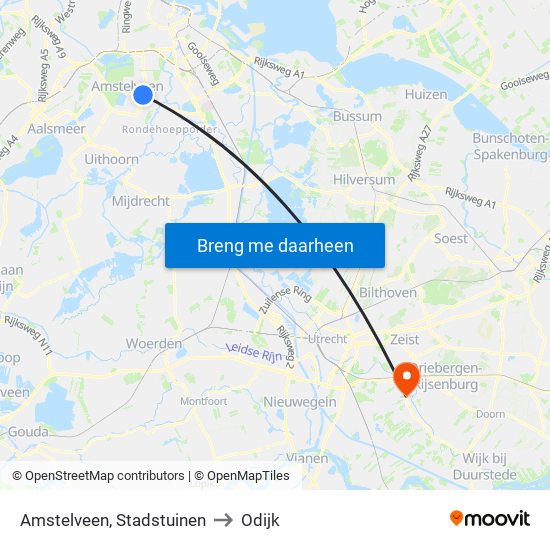Amstelveen, Stadstuinen to Odijk map
