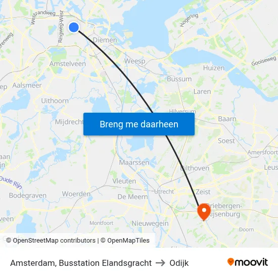 Amsterdam, Busstation Elandsgracht to Odijk map