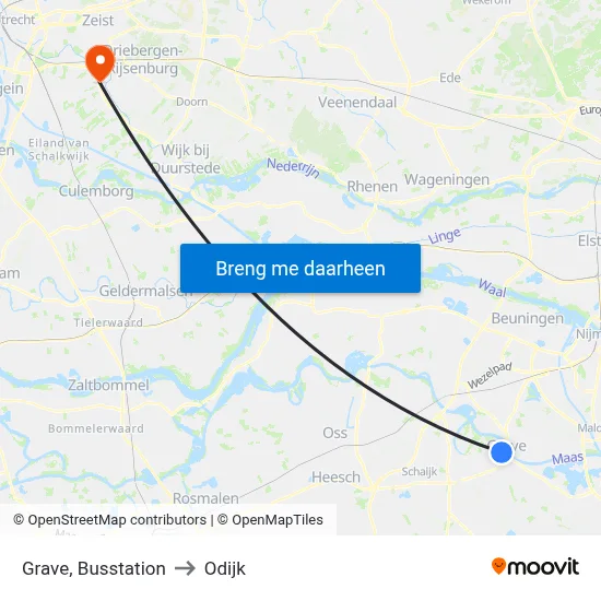 Grave, Busstation to Odijk map