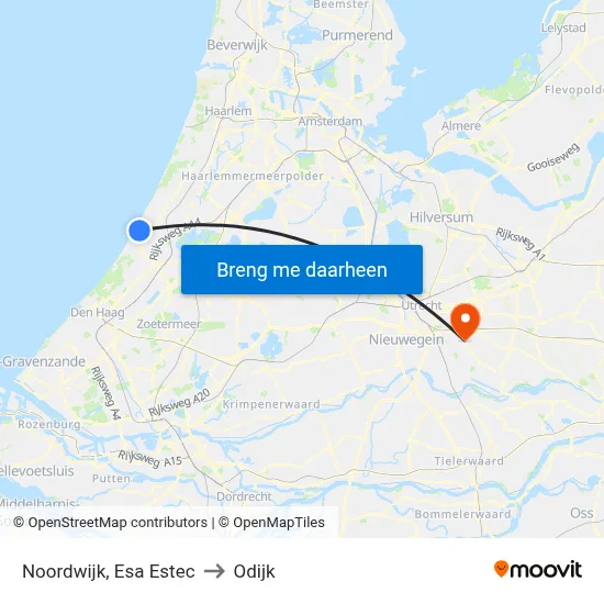 Noordwijk, Esa Estec to Odijk map