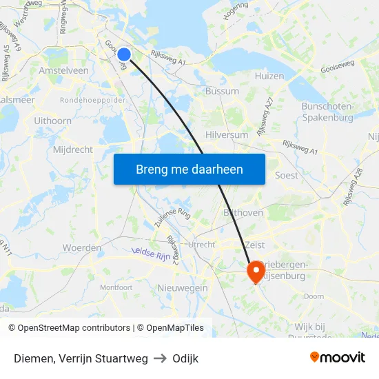 Diemen, Verrijn Stuartweg to Odijk map