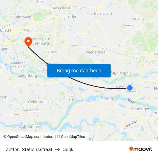 Zetten, Stationsstraat to Odijk map