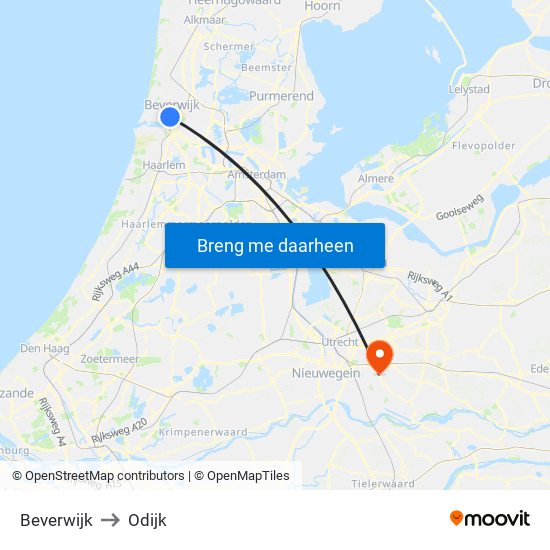 Beverwijk to Odijk map