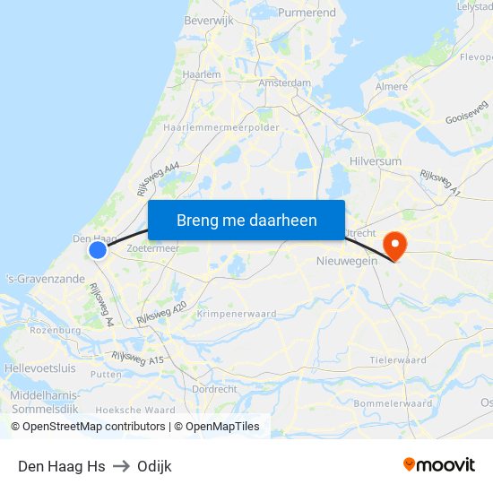 Den Haag Hs to Odijk map