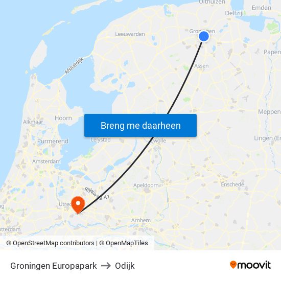 Groningen Europapark to Odijk map