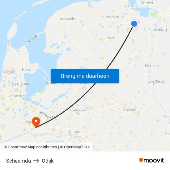 Scheemda to Odijk map