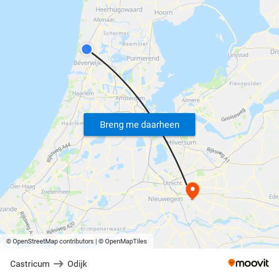 Castricum to Odijk map
