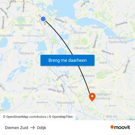 Diemen Zuid to Odijk map