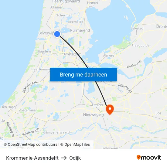 Krommenie-Assendelft to Odijk map
