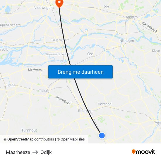 Maarheeze to Odijk map