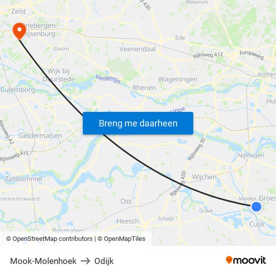 Mook-Molenhoek to Odijk map