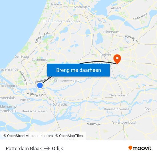 Rotterdam Blaak to Odijk map