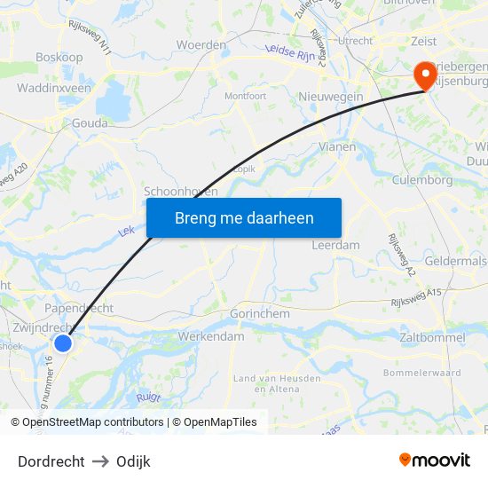 Dordrecht to Odijk map