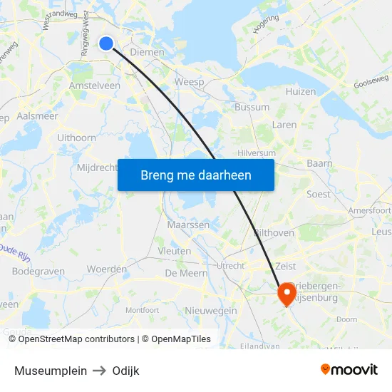 Museumplein to Odijk map