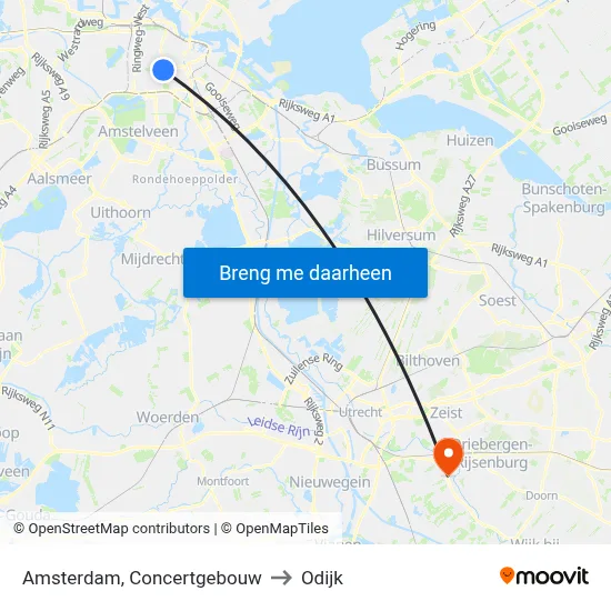 Amsterdam, Concertgebouw to Odijk map