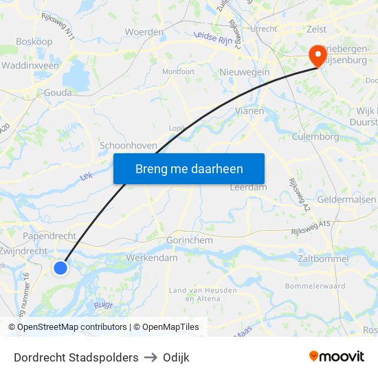 Dordrecht Stadspolders to Odijk map
