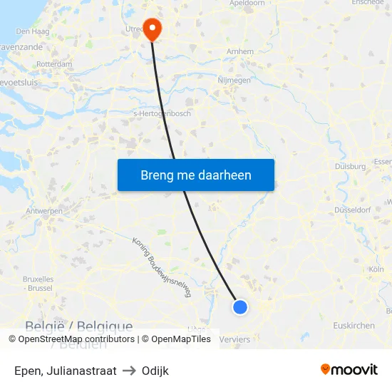 Epen, Julianastraat to Odijk map