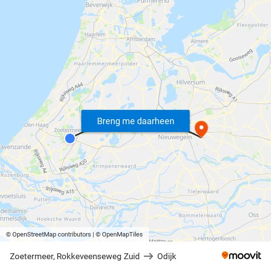 Zoetermeer, Rokkeveenseweg Zuid to Odijk map