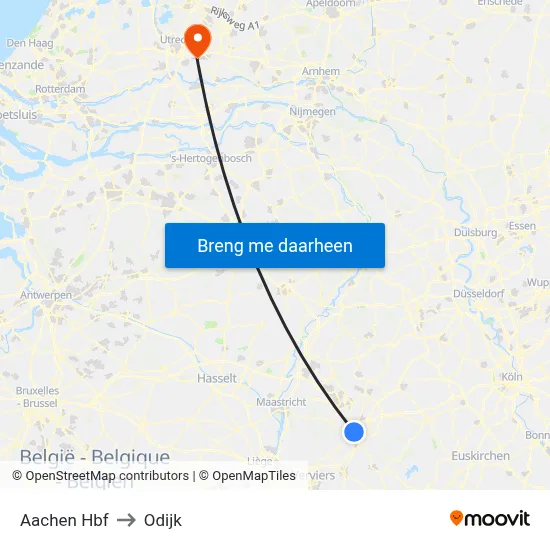 Aachen Hbf to Odijk map