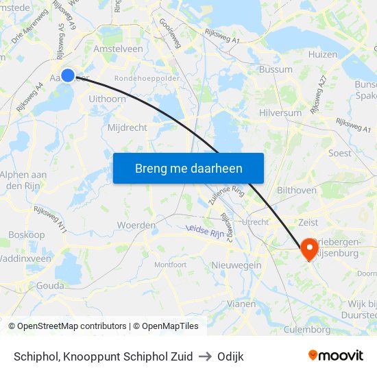 Schiphol, Knooppunt Schiphol Zuid to Odijk map