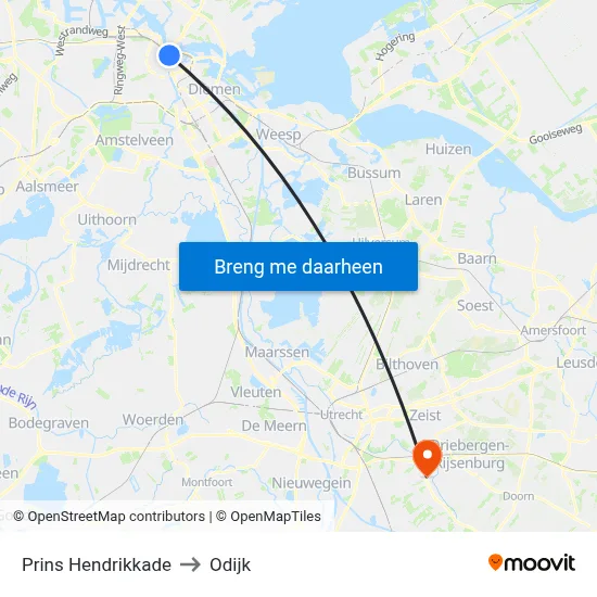 Prins Hendrikkade to Odijk map