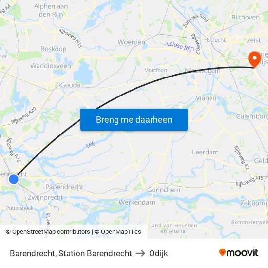 Barendrecht, Station Barendrecht to Odijk map