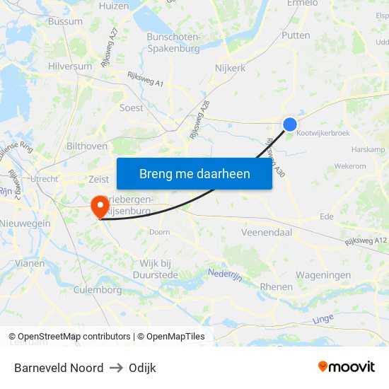 Barneveld Noord to Odijk map