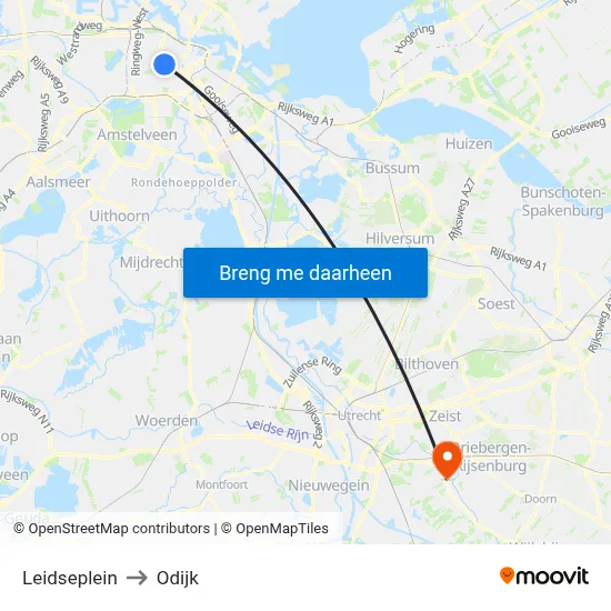 Leidseplein to Odijk map