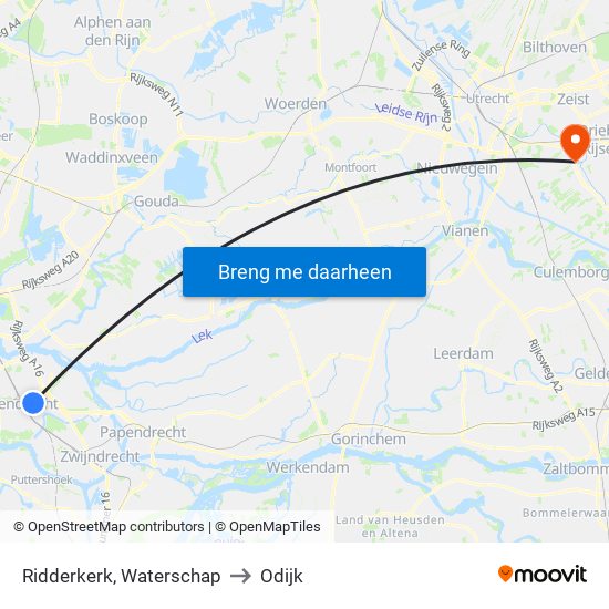 Ridderkerk, Waterschap to Odijk map