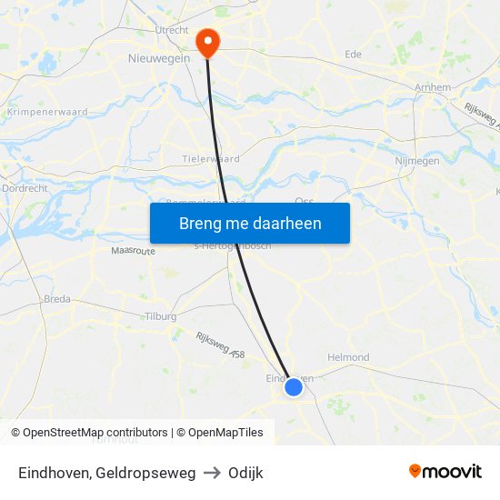 Eindhoven, Geldropseweg to Odijk map