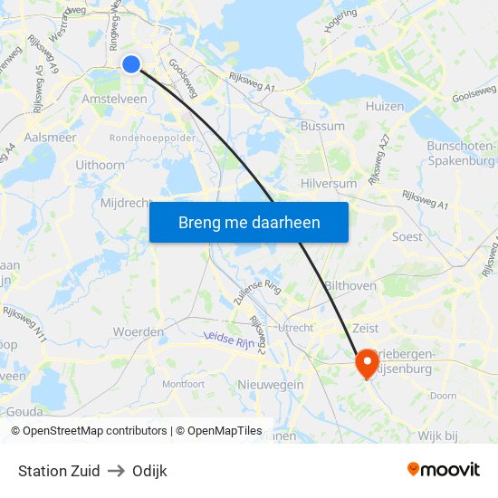 Station Zuid to Odijk map