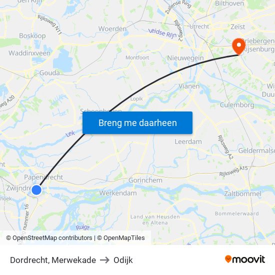 Dordrecht, Merwekade to Odijk map