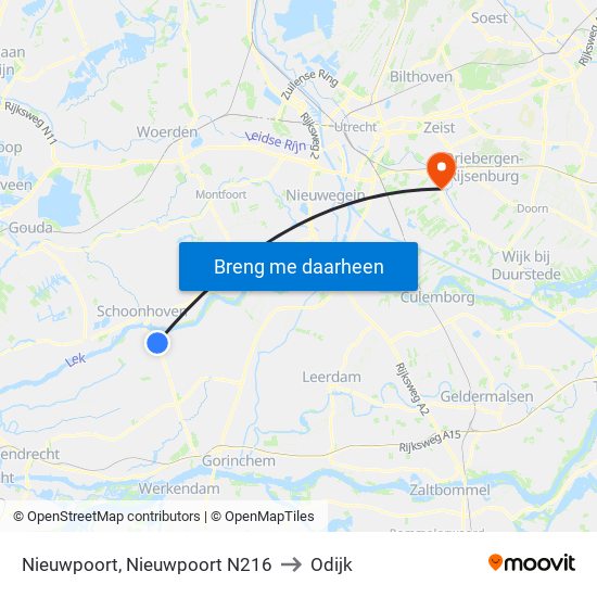 Nieuwpoort, Nieuwpoort N216 to Odijk map