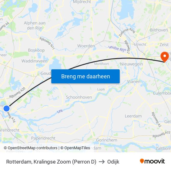 Rotterdam, Kralingse Zoom (Perron D) to Odijk map