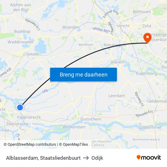 Alblasserdam, Staatsliedenbuurt to Odijk map