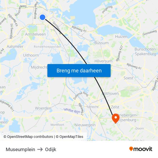 Museumplein to Odijk map
