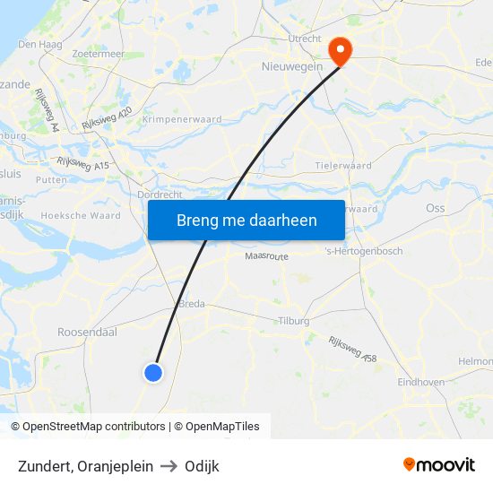 Zundert, Oranjeplein to Odijk map