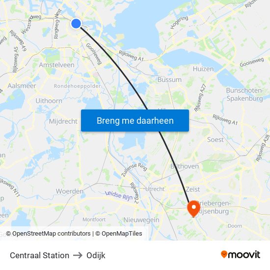 Centraal Station to Odijk map