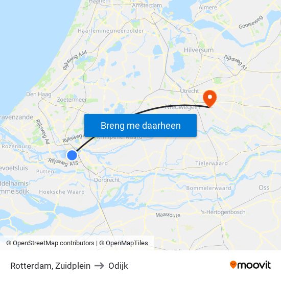 Rotterdam, Zuidplein to Odijk map