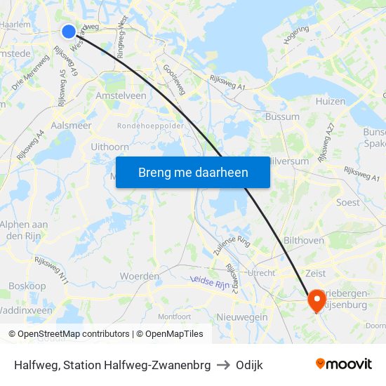 Halfweg, Station Halfweg-Zwanenbrg to Odijk map
