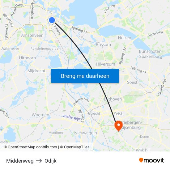 Middenweg to Odijk map