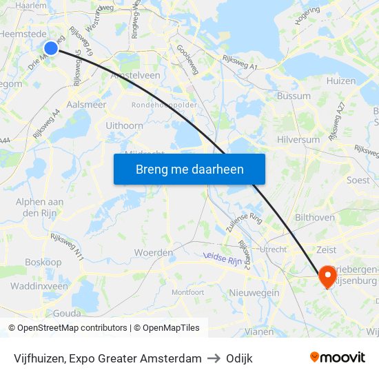 Vijfhuizen, Expo Greater Amsterdam to Odijk map