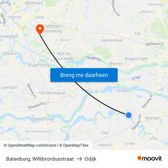 Batenburg, Willibrordusstraat to Odijk map