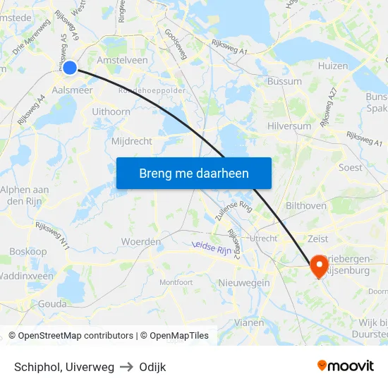 Schiphol, Uiverweg to Odijk map