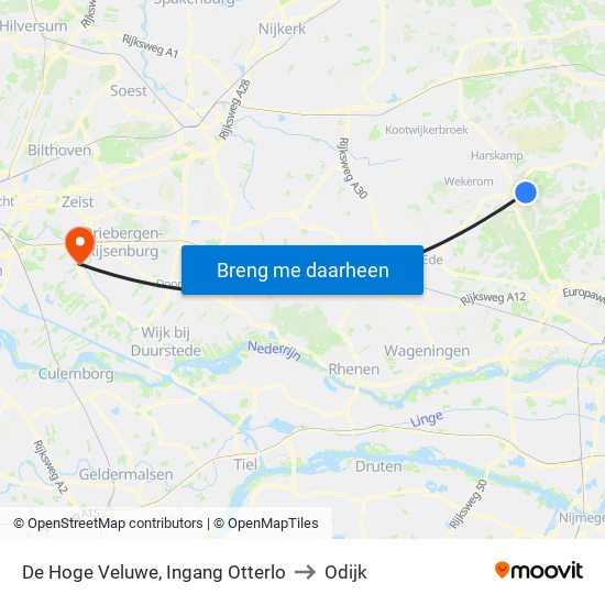 De Hoge Veluwe, Ingang Otterlo to Odijk map