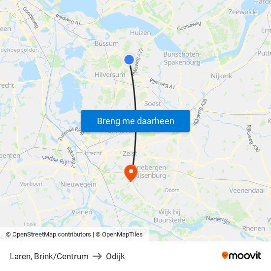 Laren, Brink/Centrum to Odijk map