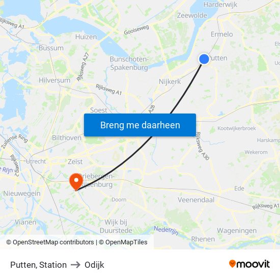 Putten, Station to Odijk map