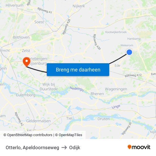 Otterlo, Apeldoornseweg to Odijk map
